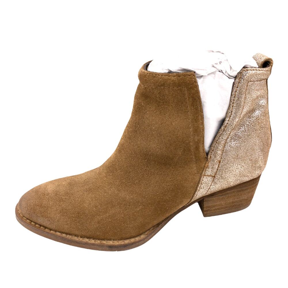 Diba True  Stop By Almond Toe Pull On Brown Metallic Gold Leather Ankle Boots 6 - Picture 3 of 6
